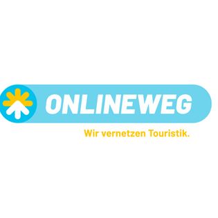 Das Logo von onlineweg: Links ist ein großer Kreis, um den eine gepunktete Linie führt. Rechts daneben steht "onlineweg" und darunter "Wir vernetzen Touristiker."